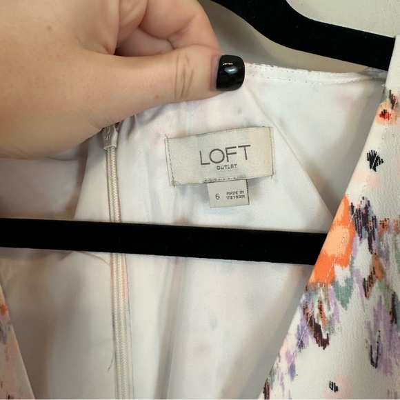 Loft | White Colorful Floral V-Neck Midi Length A-Line Dress Size 6 Women's - Picture 3 of 5